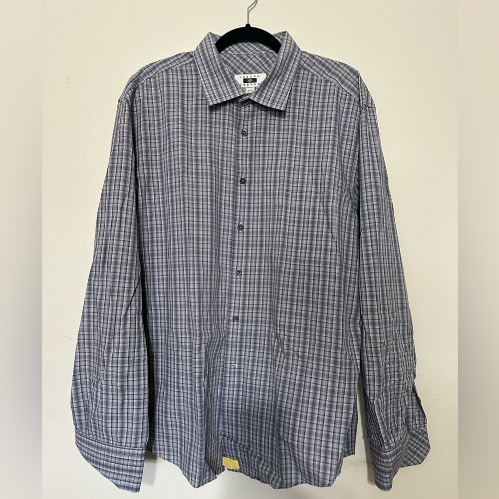 Joseph Abboud Men's Gray Checkered Button Up Shirt 100% Cotton